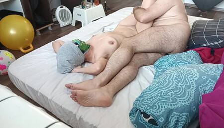 Sensual massage of a sexy couple with oil on the body. Amateur wife dances naked around the house.