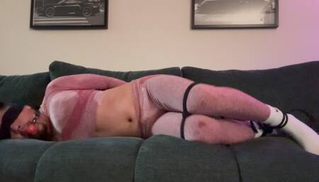Crossdresser in distress and ball gagged