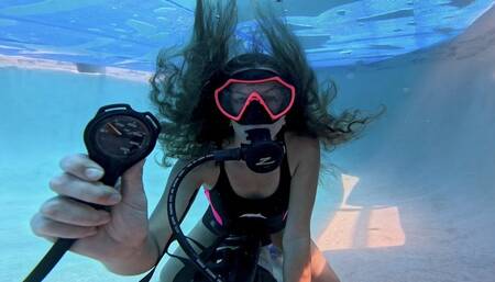 Scuba Breath Play Under the Pool Cover with Nathalia