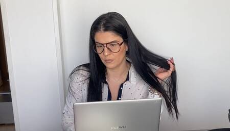 Gassy secretary farting , burping and smoking at work *