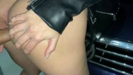 Stunning College Girl Stuck in Garage Gets an Unexpected Cum Load on Her Le