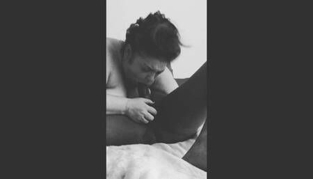 BBW Wife Sucking Black Dick in Black and White Vintage