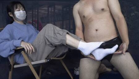 Pantene goddess humiliates and toys with her teacher by stepping on his penis with her smelly socks!