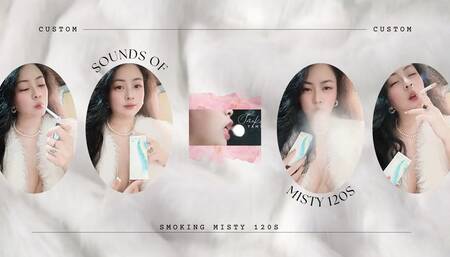 ASMR Sound of Misty 120s - Smoking Misty 120s in Fur coat - Braless - Audible smoking