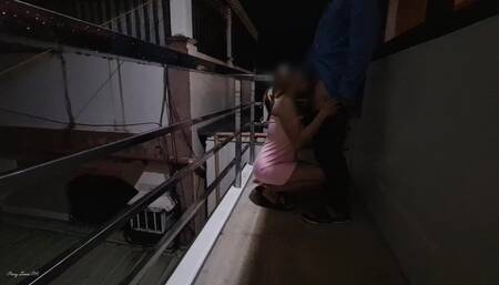 Risky Fucking My Neighbor at the Terrace Almost Caught