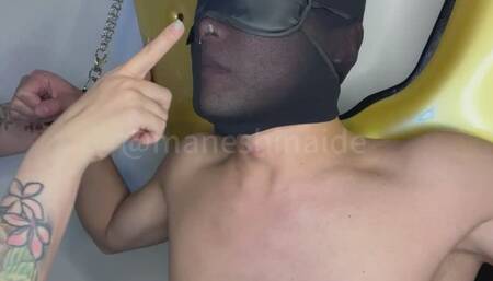 Femdom Face Licking and Dick Spitting; Miyu Gets Him Wetter Than Ever