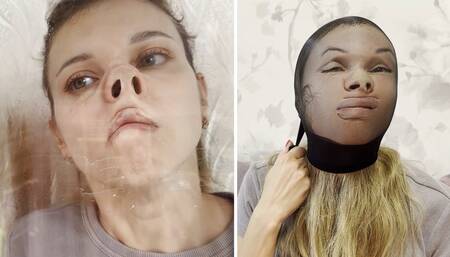 Milana plays with her nose and makes pig nose