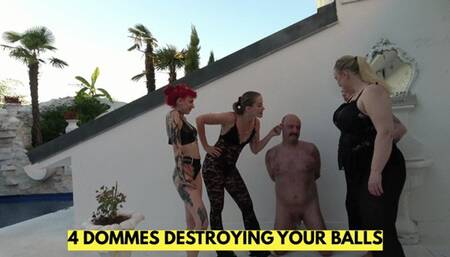 BALLBUSTING GROUP PUNISHMENT - 4 DOMMES ON ONE HD