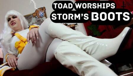 Toad Worships Storm's Boots POV Femdom - featuring Jane Judge as Storm in this Marvel parody scene with cosplay, female domination pov, boot worship, special effects, and mean humiliation from a sexy silver haired thick Storm as she controls the weather a