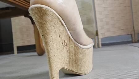 Princess Nicolle heel popping Queen on sexy Pleaser Cork wedge heels