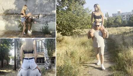 Milana orders the guy to carry her on his shoulders