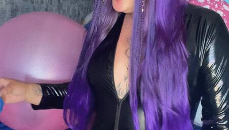 Girl in latex play with saliva and balloons