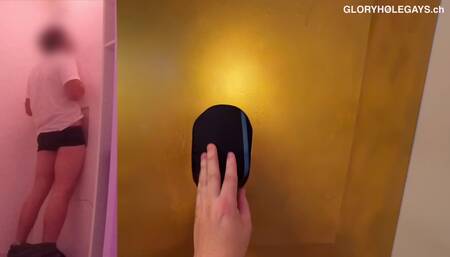 Young guy in his early 30s tests the gloryhole for the first time