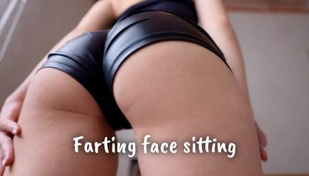 Farting facesitting in leather short shorts POV