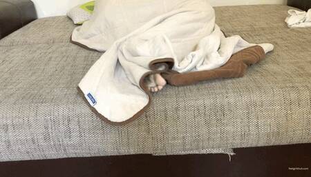 GIRL SNORING IN BED WITH HER BIG FEET STICKING UNDER THE BLANKET - MP4 Mobile Version