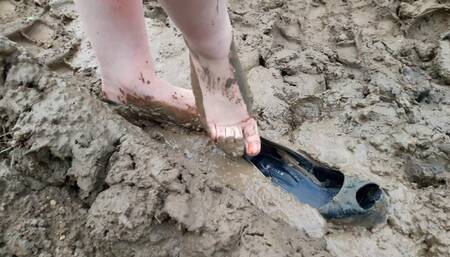 Wet and muddy high heels shoes, high heels stuck in mud, muddy high heels, shoes wrecked