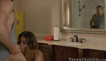 Big boobed shemale Jexxxica Blake blows my cock before sitting on it