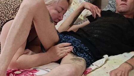 Neighbor swallows mouthful of hot thick cum