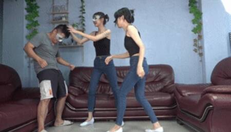 Two goddesses kick and trample on the dick, mercilessly humiliating it!