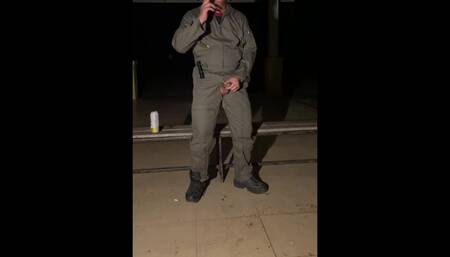 After work is done decide to jerk off in my mechanic jumpsuit and shoot a creamy load - wet with precum lube