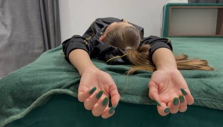 Plays with the hands and feet of a real doll (custom video) (sniffs hands and feet)