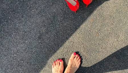 Driving with red pumps