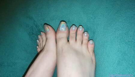 Silver Holographic Toenails Closeup