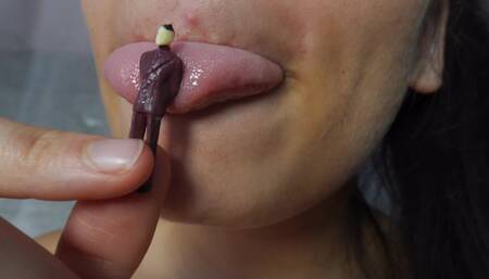 My giantess stepsister sucks tiny stepbrother like a candy then swallows it and cleans the rest with a toothpick in 4k