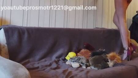 Nastya sexy trampling soft toy with high heels and jumping on bed - very sexy ass hot girl + crush fetish