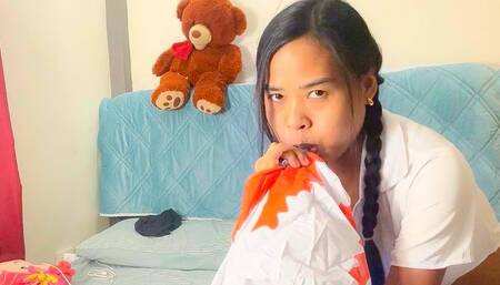 Looner Camylle Sexy Schoolgirl Blows Up your Inflatable Doggy By Mouth