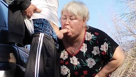 Mother-in-law holds my dick while I pee and then sucks it in public