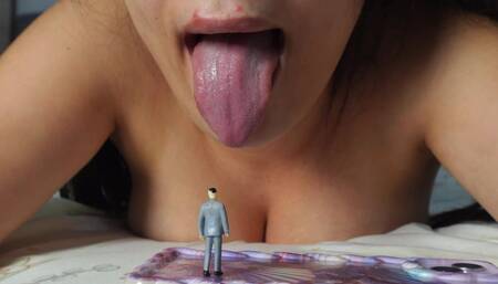 Giantess stepsister sucks and licks tiny stepsister then masturbates and fucks her pussy then puts stepbrother in her pussy in 4k