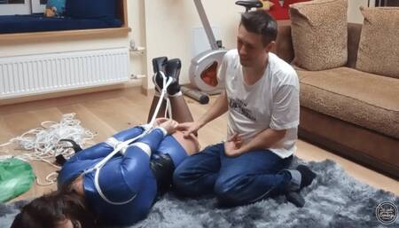 OLIVIA IN STORY OF O AND HER LITTLE SUBMISSIVE ADVENTURE - PART 2 - HOGTIED AND DISGRACED - Olivia Silver Hogtied, Ball Gagged, Cuffed and Collared, Slave Trained, Breast and Clitor Stimulated, Spanked, Tickled and Flogged