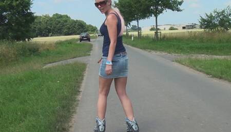 Inline Skating In Jeans Miniskirt HD-1080