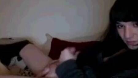 Self-Sucking Crossdresser Blasts Cum in Mouth