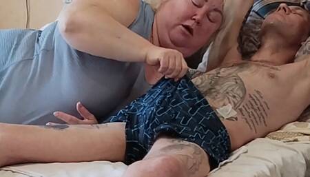 Mother-in-law sucks my dick before work to get dessert in her mouth