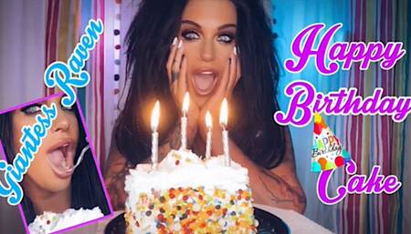 GIANTESS RAVENS HAPPY BIRTHDAY CAKE - Giantess Raven eats tiny men decorated on Her cake
