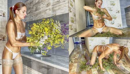 Madame Victoria white lingerie stockings krash flowers_full video 22 min