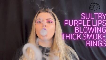 Sultry Purple Lips Blowing Thick Smoke Rings