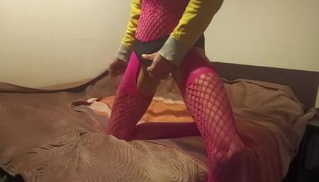 Sissy Girl in Pink Fishnet