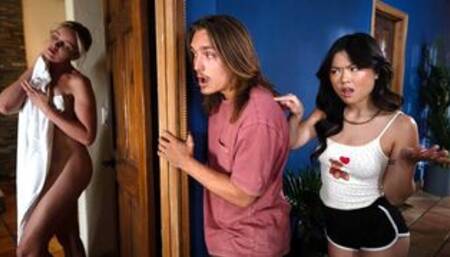 Chinese stepsister catches stepbro perv