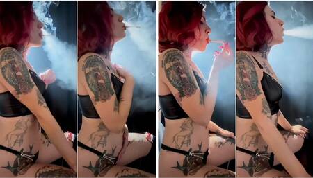 Chain smoking and masturbating, profile view