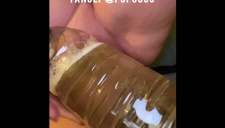Fucking my pussy whilst desperate to piss then peeing in a bottle