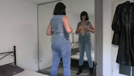 Angela in a jeans jumpsuit for you