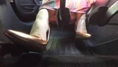 Maria’s Revving Revenge in Gold Stilettos - (Pedal View)