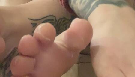 Moisturizing my feet with panties on
