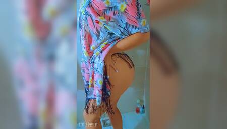 Watch This Stunning Brazilian Beauty Shower in a Black String Thong