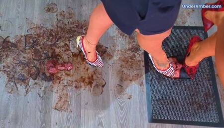 204 Part 1 - Sky Cam - Goddess Amber & Miss Lucy - Human Doormat 2: Eat The Filth From The Soles Of Our Red Stilettos - Face Busting Trample Trampling Crushing Crush Shoe Foot Heel Worship Gagging