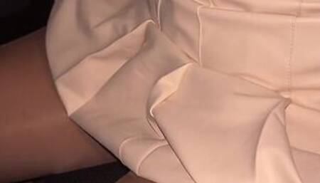 Remote Controlled Sex Toy in Under a Sexy Leather Miniskirt Submissive Collar and Pretty Stockings