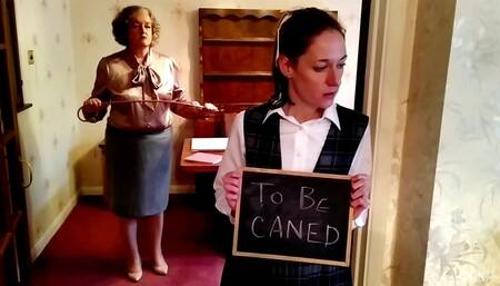 6 of the best - Matilda caned by Headmistress, Miss Iceni with bare bottom caning, scolding, and corner time